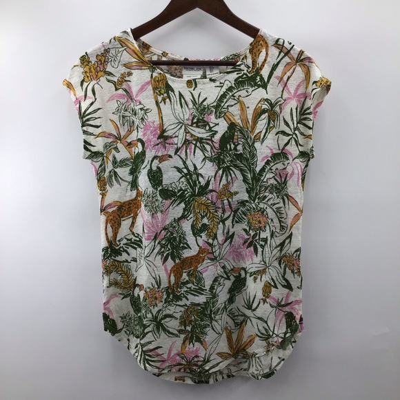 Rachel Zoe Multicolor Tropical Floral Linen Blouse - Picture 1 of 4